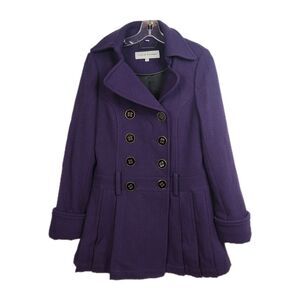 Steve Madden Pea Coat Women's‎ M Purple Double Breasted Large Buttons 70% Wool